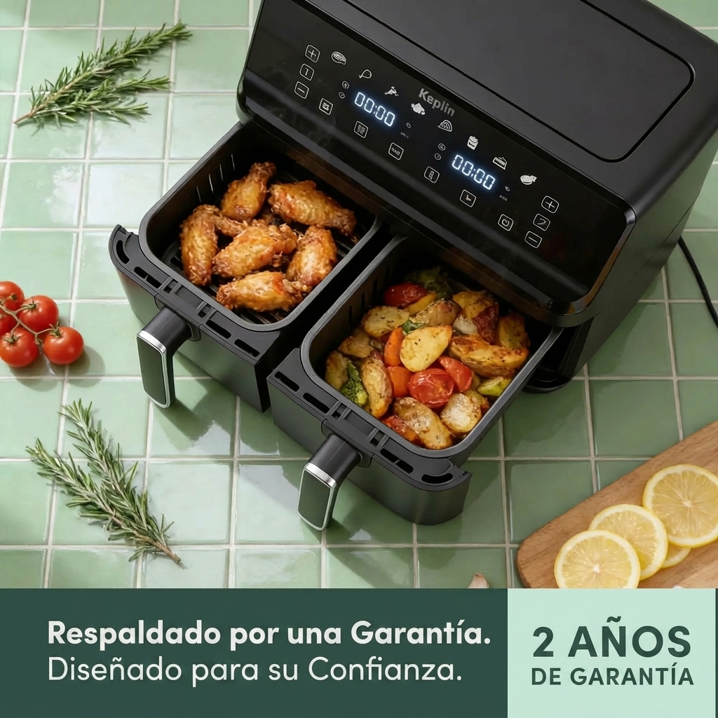 Freidora de aire Keplin de doble zona: freidora de bajo consumo con 6 funciones de cocción, capacidad extragrande para comidas saludables. Asa, hornea, deshidrata y deja los alimentos crujientes. Tamaño familiar de 9 / 9,5 L. - Bild 4
