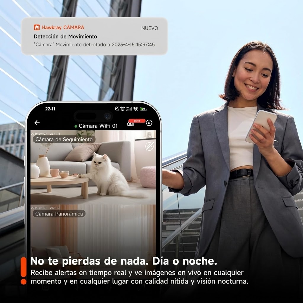Cámara de seguridad inteligente 3 MP 2K, monitor para bebés y cámara para mascotas, visión nocturna a color, detección de movimiento, instalación fácil, almacenamiento en la nube o tarjeta SD. - Imagen 4