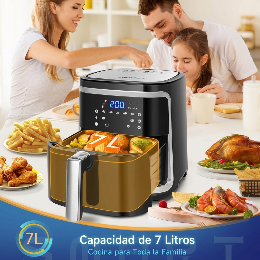 Freidora de Aire sin Aceite XXL 7L,1900W, Inteligente. Conexión Wifi.Pantalla LED táctil, 7 funciones preestablecidas Libre de BPA REGALO: 1,7L Hervidor Eléctrico - Bild 4