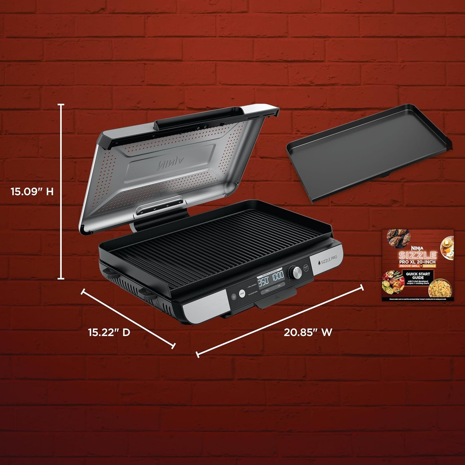 Ninja Sizzle Pro XL Indoor Grill & Flat Plate – Non-Stick Ceramic Plates, Detachable Lid, Grease Catch & Recipe Guide (Silver/Black GX101UK) - Imagen 8