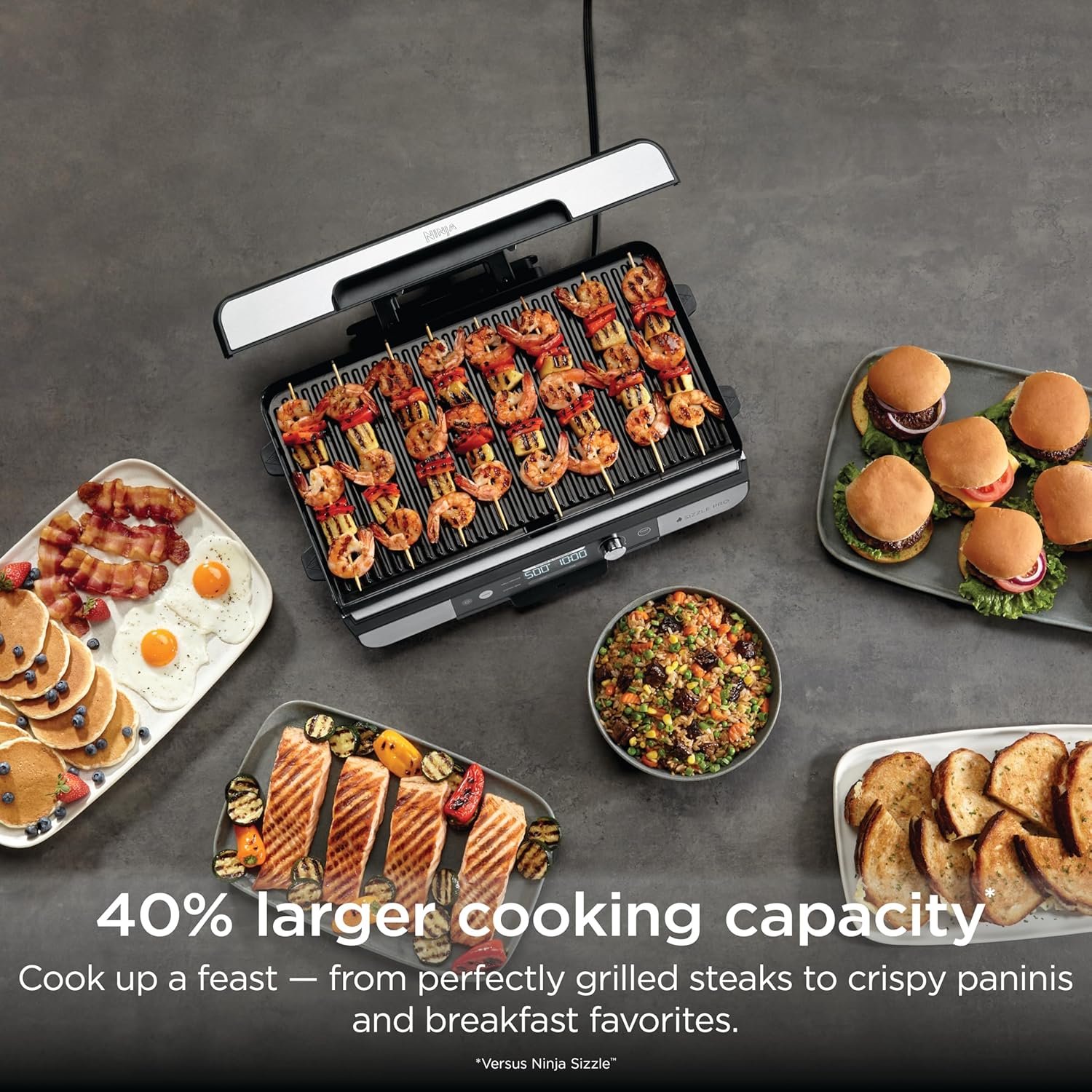 Ninja Sizzle Pro XL Indoor Grill & Flat Plate – Non-Stick Ceramic Plates, Detachable Lid, Grease Catch & Recipe Guide (Silver/Black GX101UK) - Imagen 11