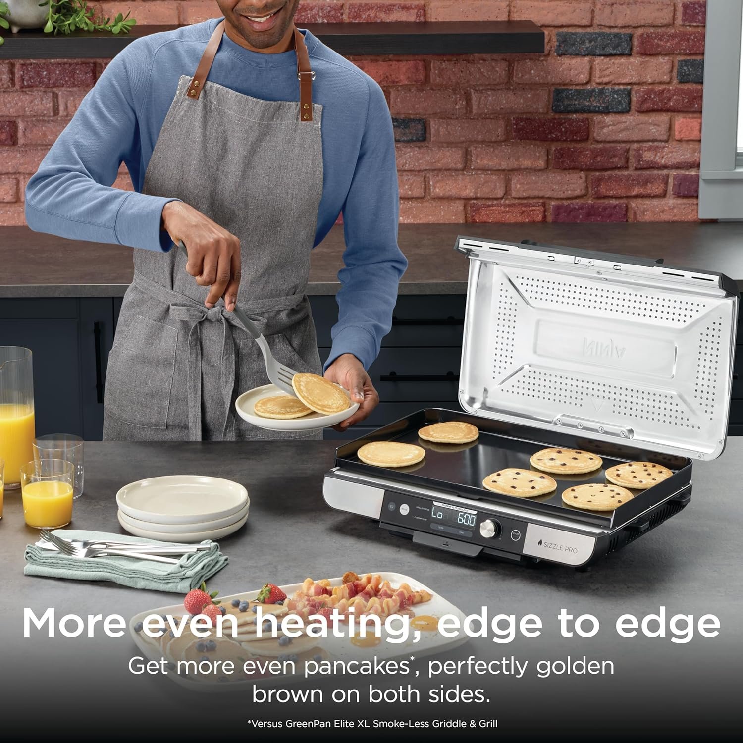 Ninja Sizzle Pro XL Indoor Grill & Flat Plate – Non-Stick Ceramic Plates, Detachable Lid, Grease Catch & Recipe Guide (Silver/Black GX101UK) - Imagen 2