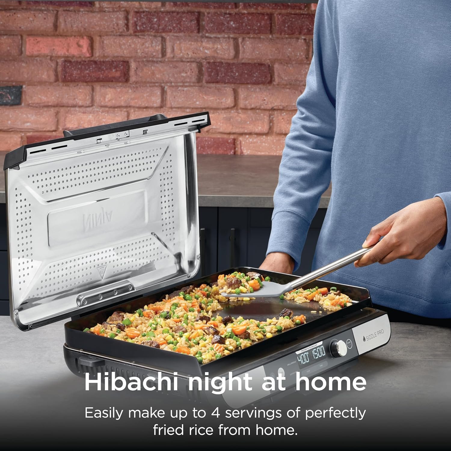 Ninja Sizzle Pro XL Indoor Grill & Flat Plate – Non-Stick Ceramic Plates, Detachable Lid, Grease Catch & Recipe Guide (Silver/Black GX101UK) - Imagen 10